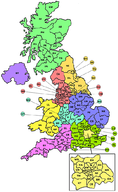 Postcode area map